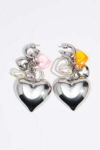 Silver hearts multicharm earrings