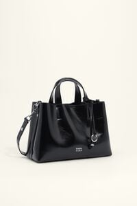 Large black leather Chihuahua tote bag