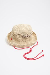Natural paper raffia hat with cord