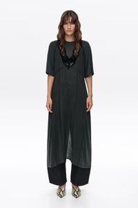 Washed black lace bib dress