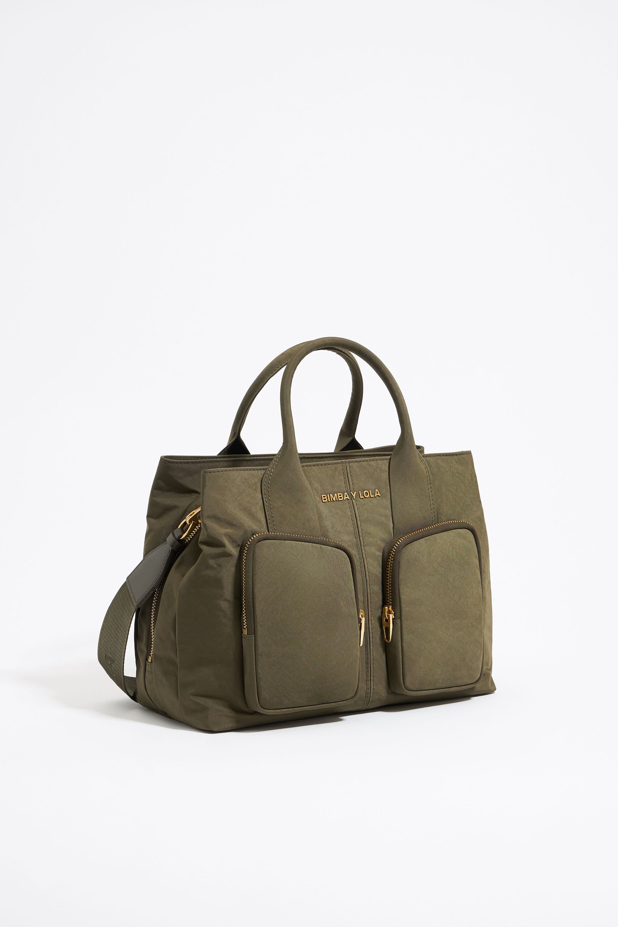 Large khaki nylon Pocket handbag