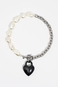 Collar perlas cadena y corazón candado negro Collar perlas cadena y corazón candado negro