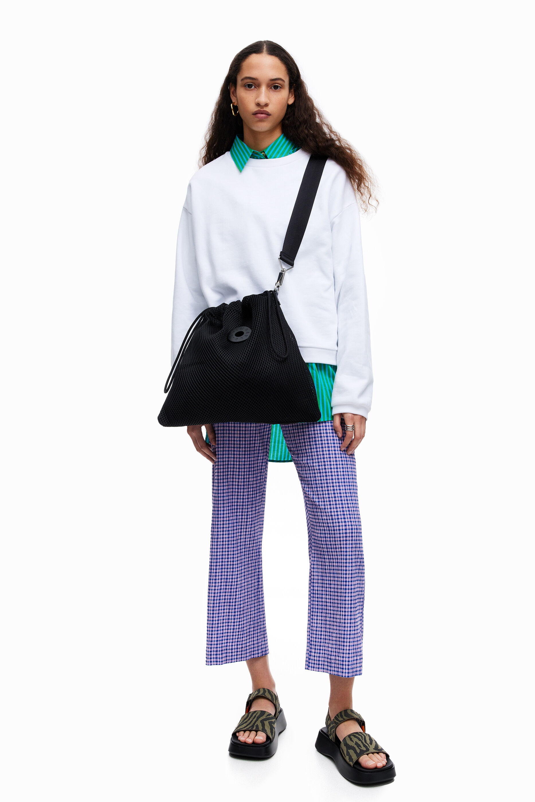 Pantalón tobillero recto con estampado de cuadros vichy azul – Pájaros en  la Cabeza