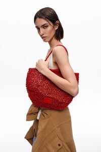 Medium red plaited leather shoulder bag
