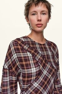 Vestido patchwork mangas murci&eacute;lago cuadros carm&iacute;n