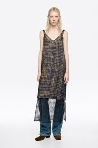 Vestido tirantes de doble capa y encaje Ikatmix azul