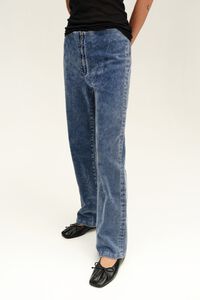 STRAIGHT CROPPED - Light blue ankle-length velvet trousers