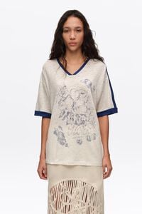 Camiseta logo frutas lino lavado marfil