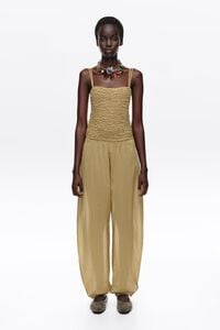 Jumpsuit fruncido y bombacho caqui