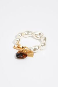 Elastic bracelet with pearls and amber resin heart