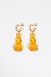 Gold resin rabbit hoop earrings