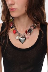 Silver hearts multicharm necklace