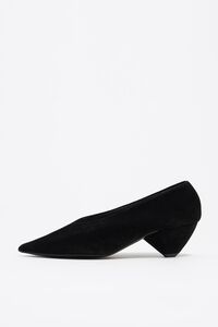 Black suede medium heel court shoe