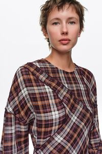 Vestido patchwork mangas murci&eacute;lago cuadros carm&iacute;n