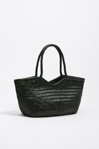 Large braided dark green leather shopper bag