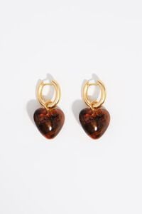 Aretes aro dorado con coraz&oacute;n resina &aacute;mbar