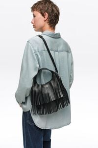 Bolsa Paper peque&ntilde;a piel flecos negra