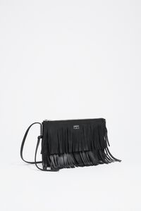 Bolsa sobre peque&ntilde;a piel flecos negra