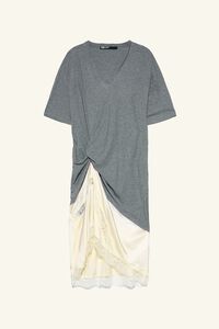 Vestido camiseta bimateria nudo gris melange