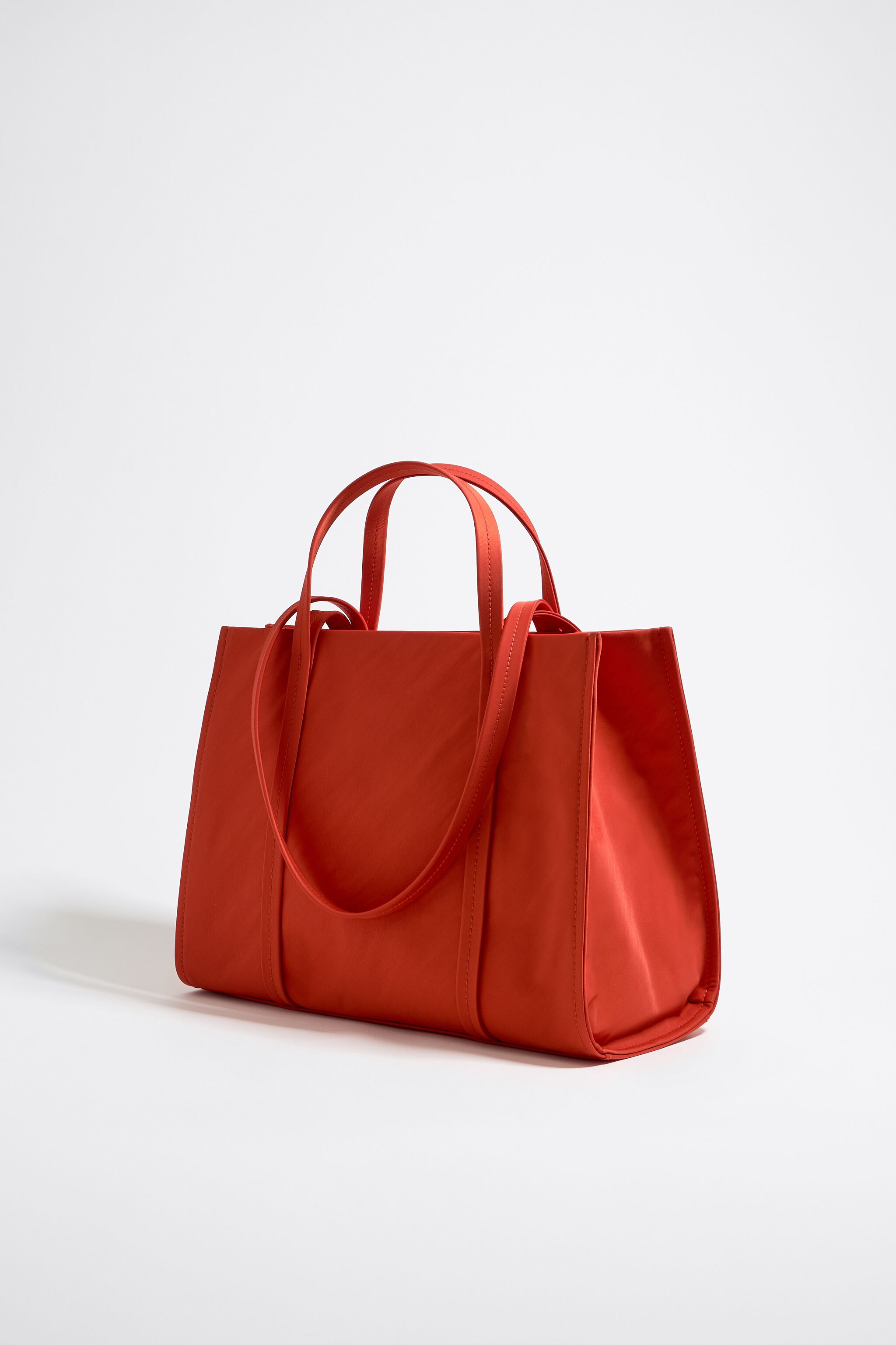 Large coral nylon shopper bag