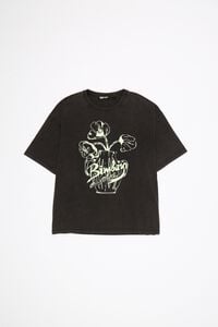 Camiseta logo relieve flores negro lavado